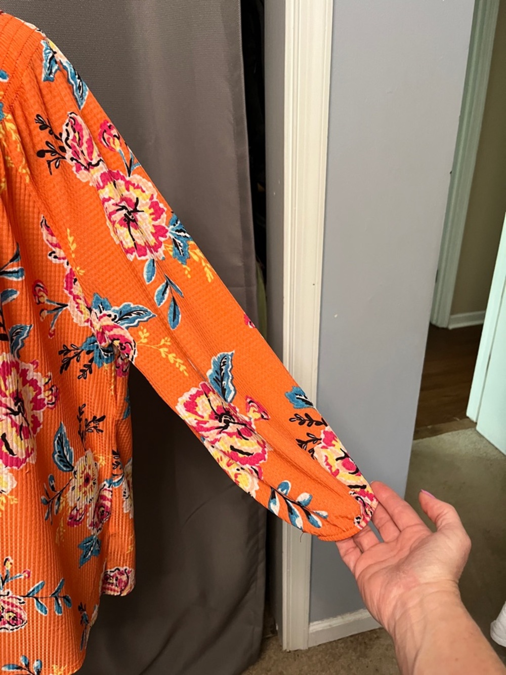 Floral Orange Henley Tunic Top - Picture 2 of 5